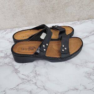 NAOT Black Leather Double Strap Slide Sandals Cushioned Footbed Women's Euro 41